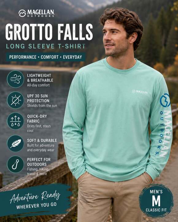 Magellan Outdoors Other - Magellan Outdoors Grotto Falls Men’s M Beach Glass Long Sleeve Performance Shirt